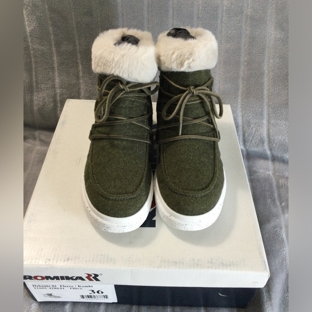 Romika Helsinki 01 Olive Faux Fur Boot Sneaker EU 36 US 5 to 5.5 - Picture 2 of 12